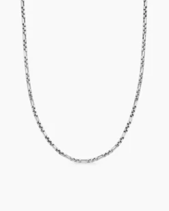 Open Station Box Chain Necklace Sterling Silver, 3mm