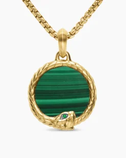 Ouroboros Amulet 18K Yellow Gold with Malachite and Emerald, 25mm