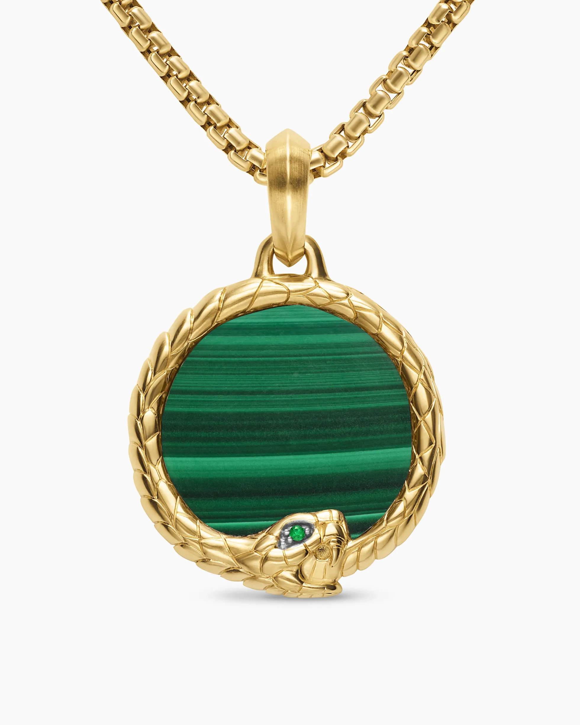 Ouroboros Amulet 18K Yellow Gold with Malachite and Emerald, 25mm