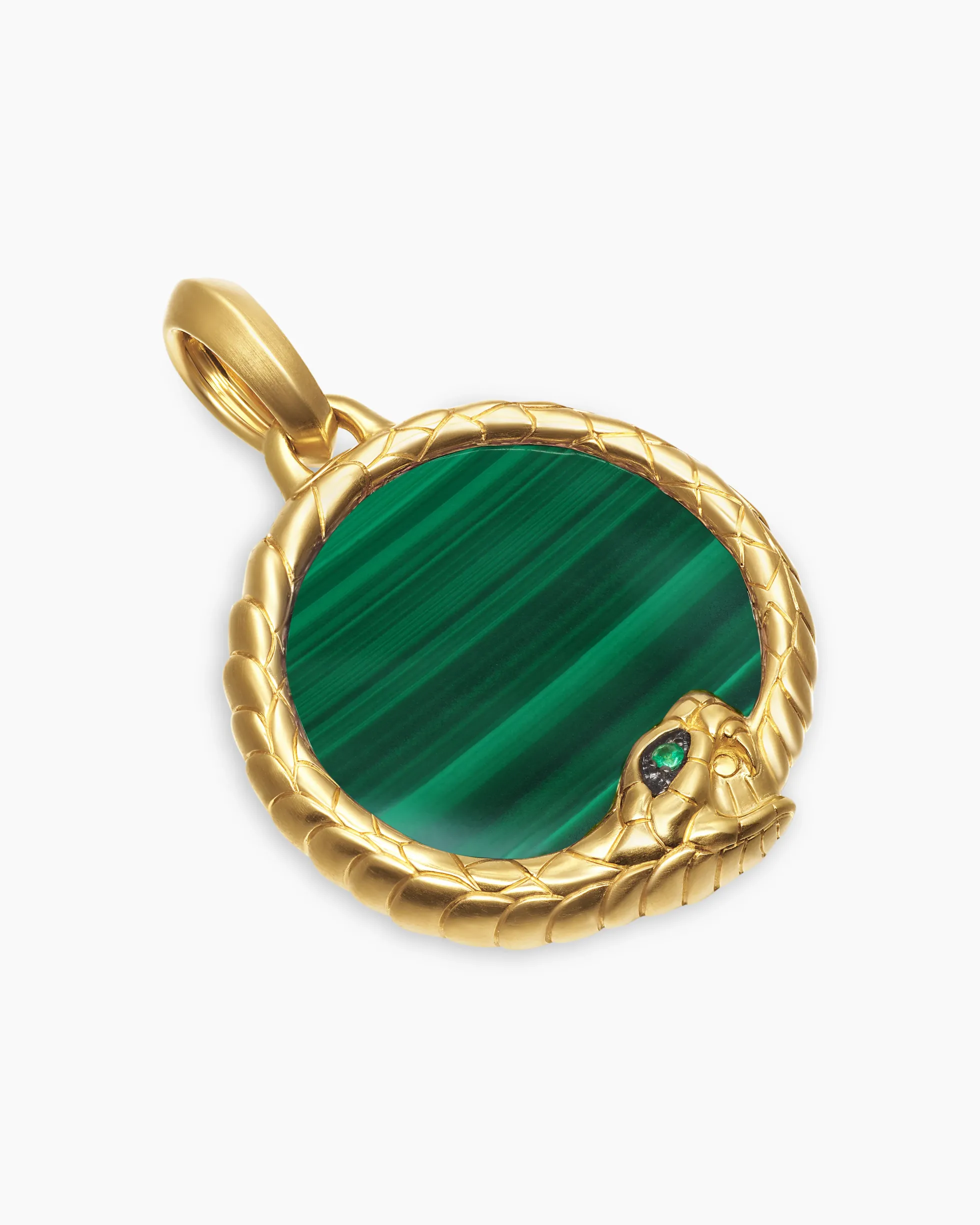 Ouroboros Amulet 18K Yellow Gold with Malachite and Emerald, 25mm