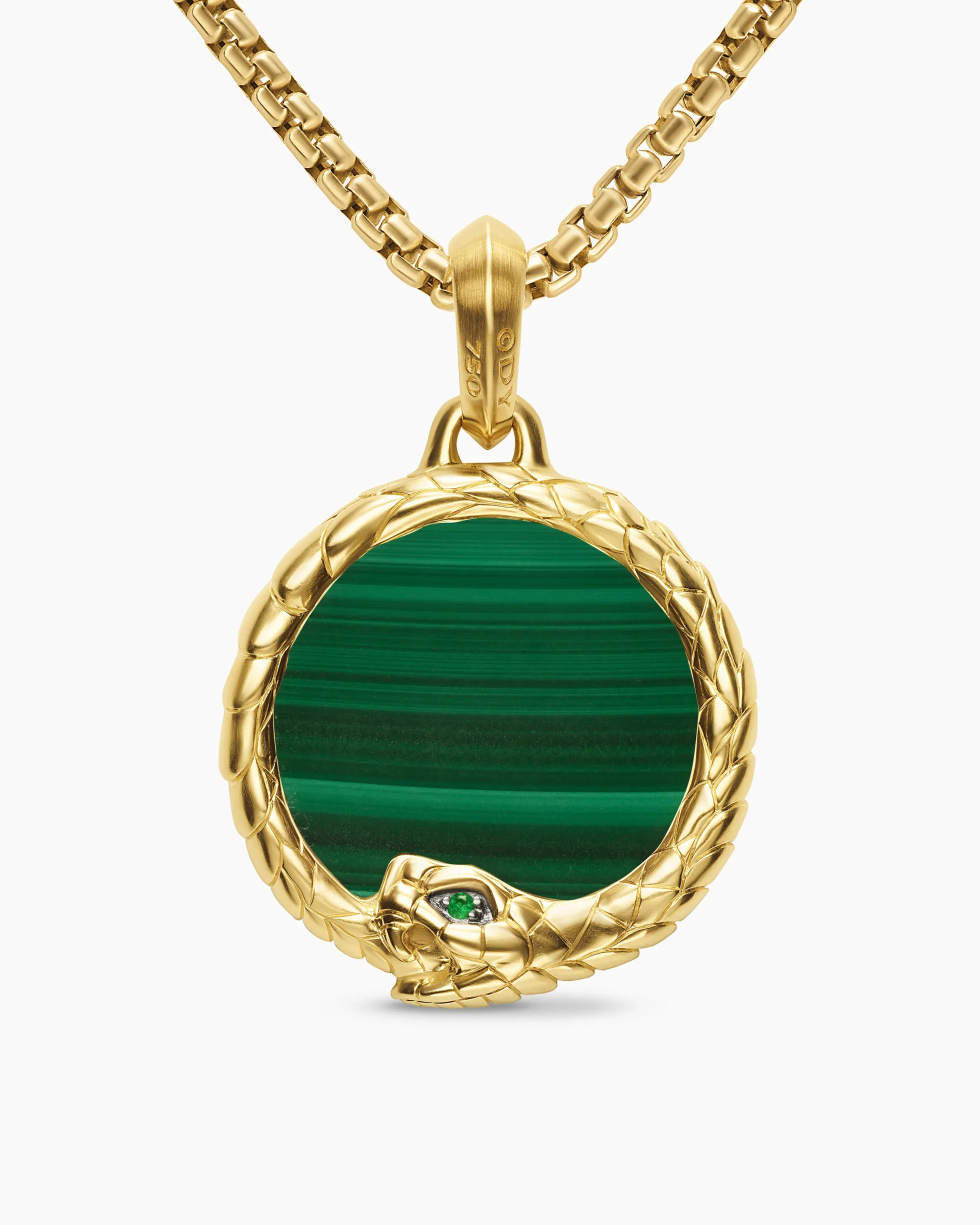 Ouroboros Amulet 18K Yellow Gold with Malachite and Emerald, 25mm