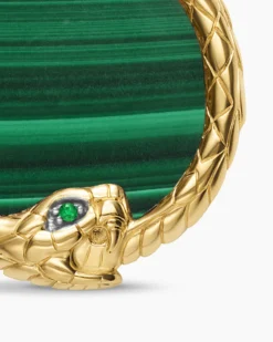 Ouroboros Amulet 18K Yellow Gold with Malachite and Emerald, 25mm