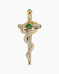 Ouroboros Brooch 18K Yellow Gold with Emeralds and Diamonds, 78mm