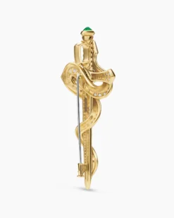 Ouroboros Brooch 18K Yellow Gold with Emeralds and Diamonds, 78mm