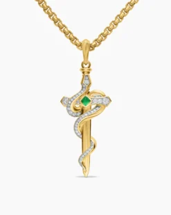 Ouroboros Snake Amulet 18K Yellow Gold with Emerald and Diamonds, 48mm