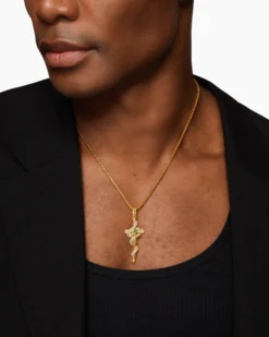 Ouroboros Snake Amulet 18K Yellow Gold with Emerald and Diamonds, 48mm