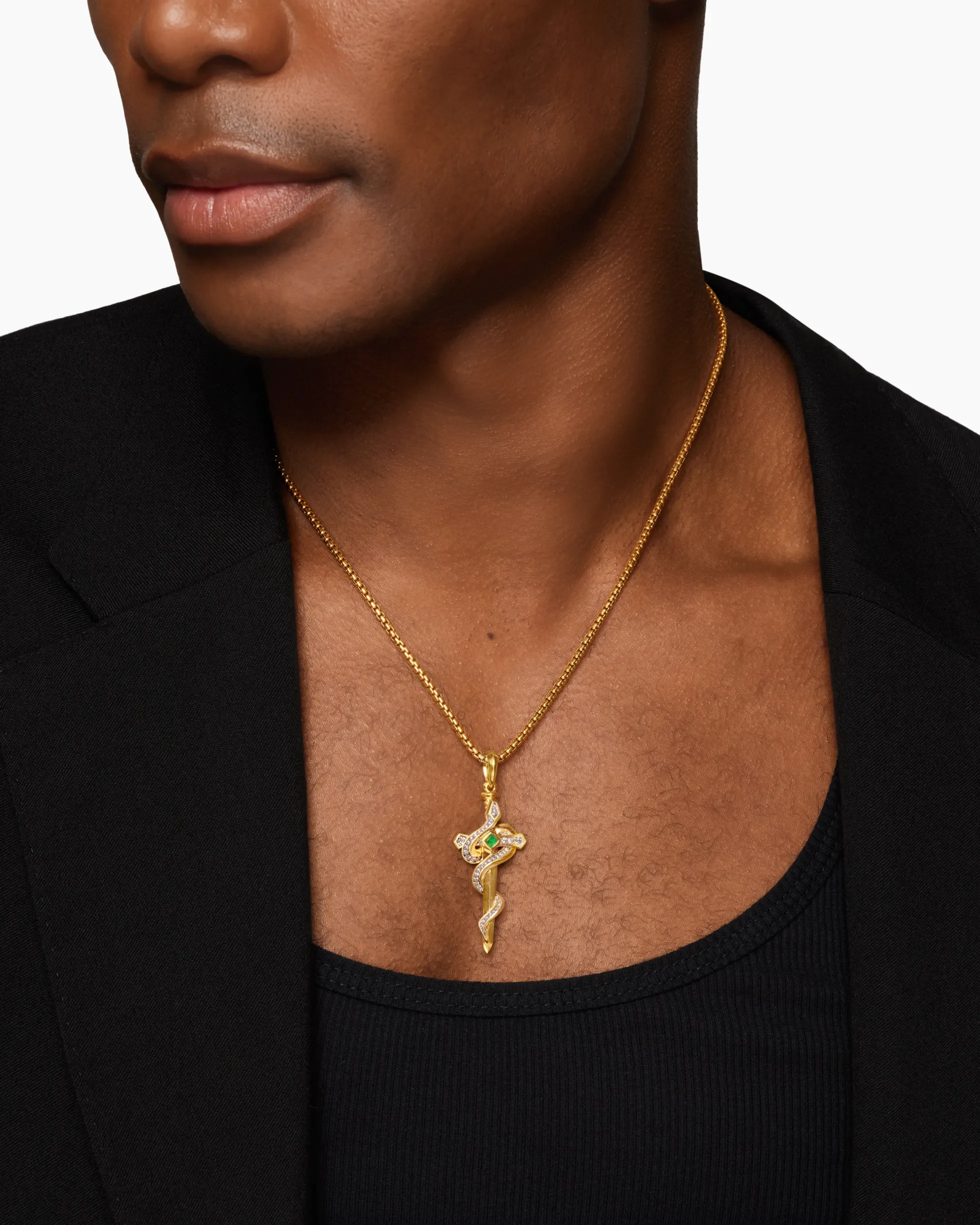 Ouroboros Snake Amulet 18K Yellow Gold with Emerald and Diamonds, 48mm