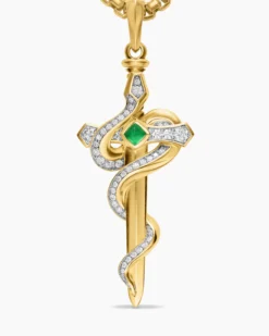 Ouroboros Snake Amulet 18K Yellow Gold with Emerald and Diamonds, 48mm
