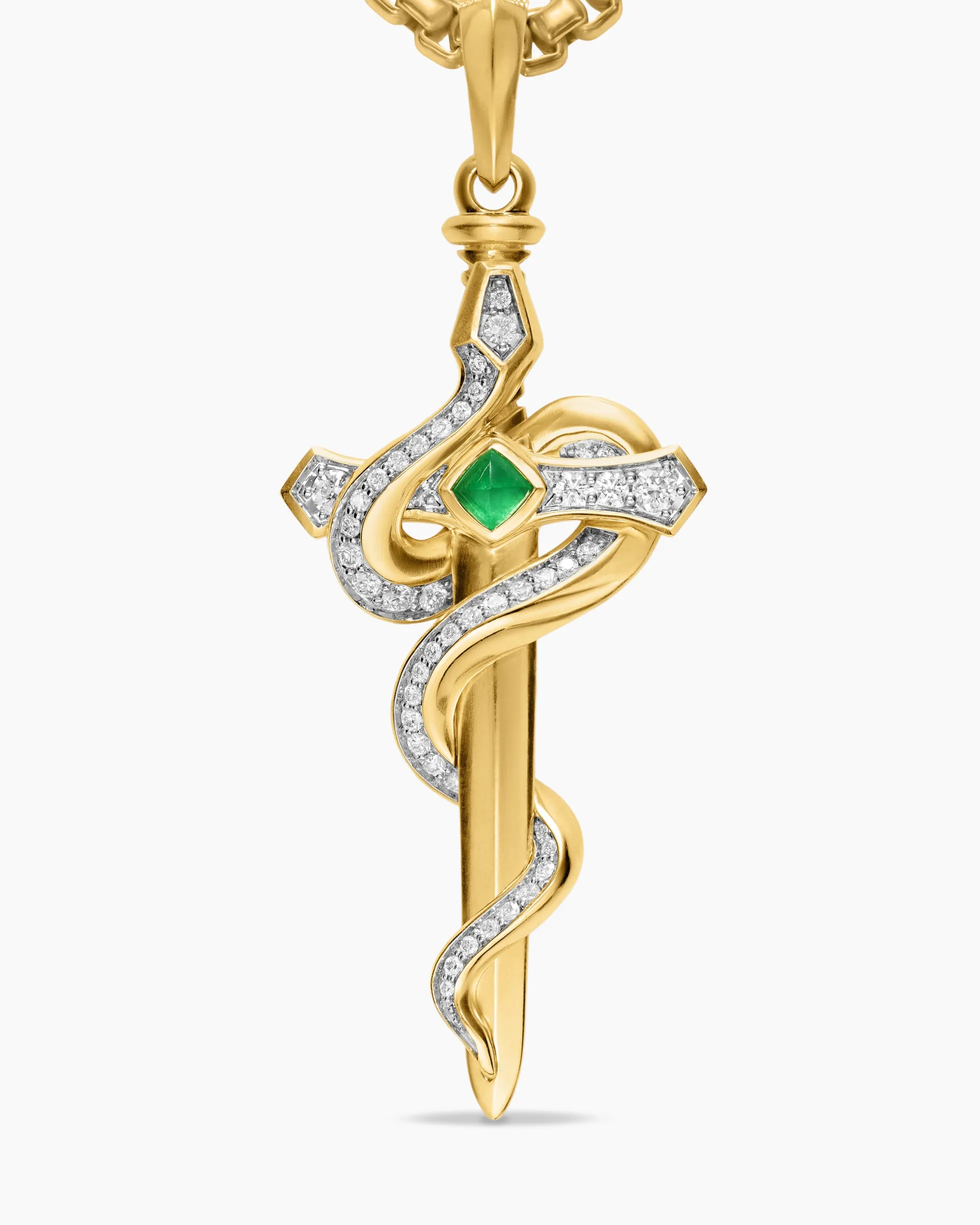 Ouroboros Snake Amulet 18K Yellow Gold with Emerald and Diamonds, 48mm