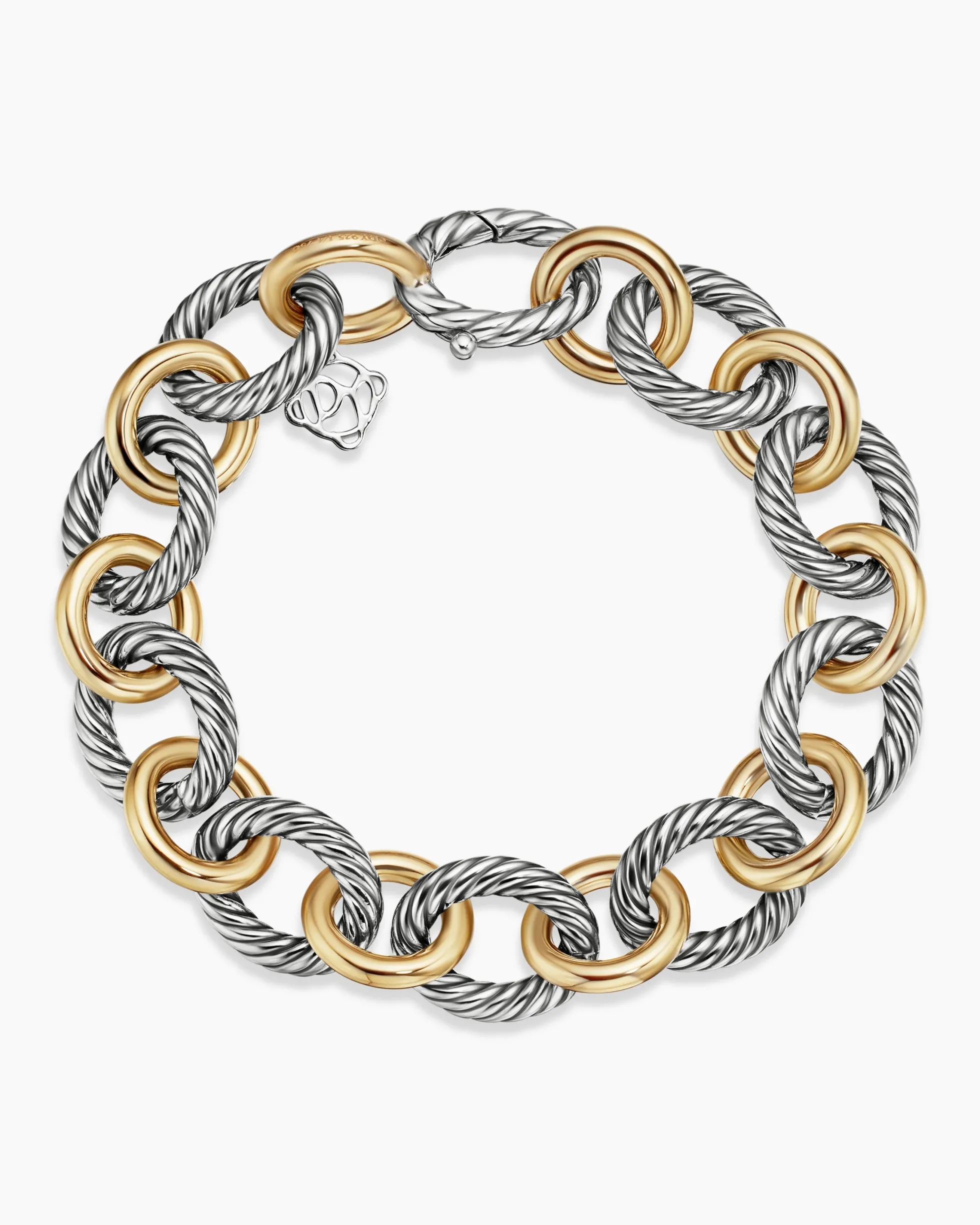 Oval Link Chain Bracelet Sterling Silver with 18K Yellow Gold, 12mm