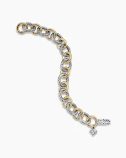 Oval Link Chain Bracelet Sterling Silver with 18K Yellow Gold, 12mm