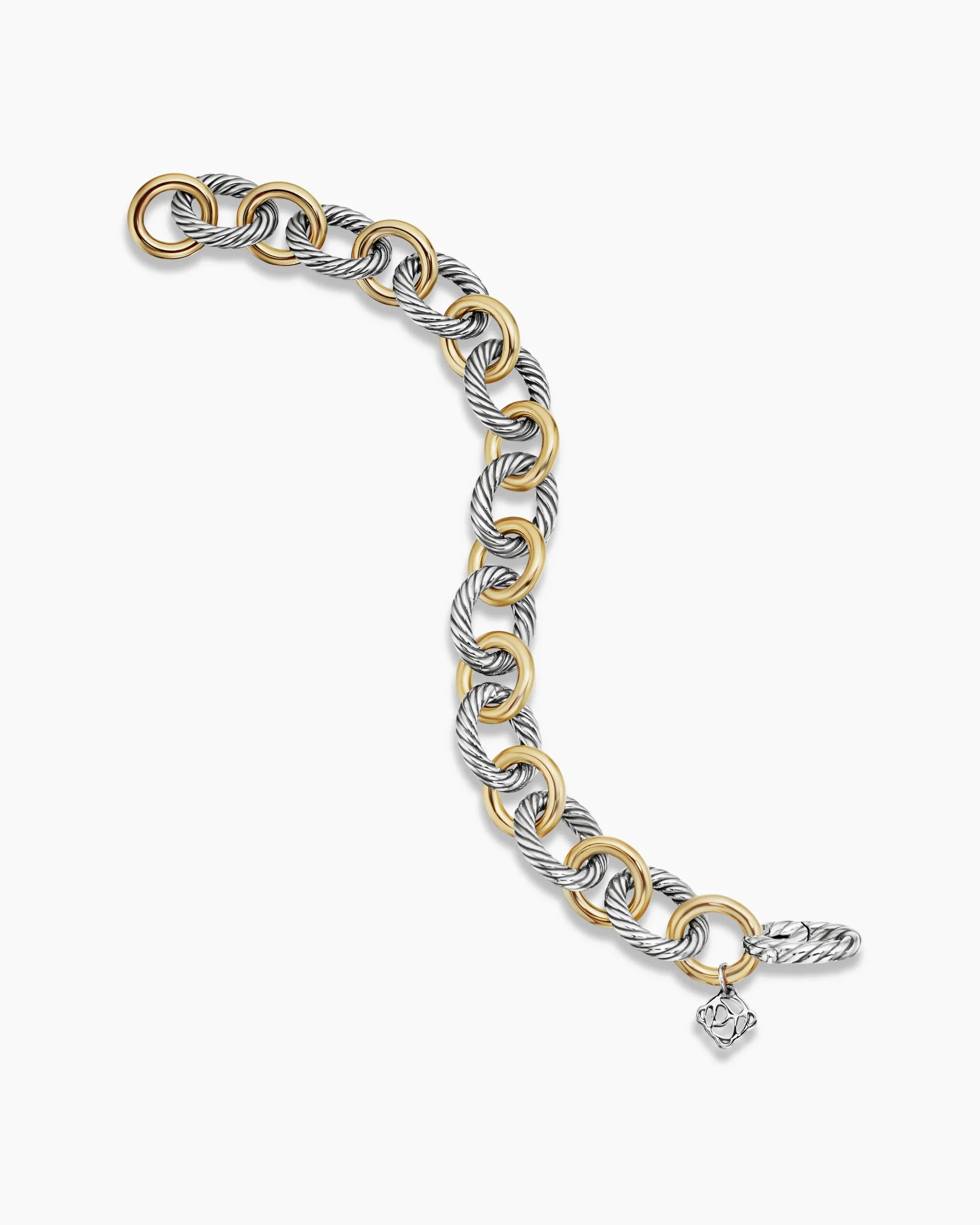 Oval Link Chain Bracelet Sterling Silver with 18K Yellow Gold, 12mm