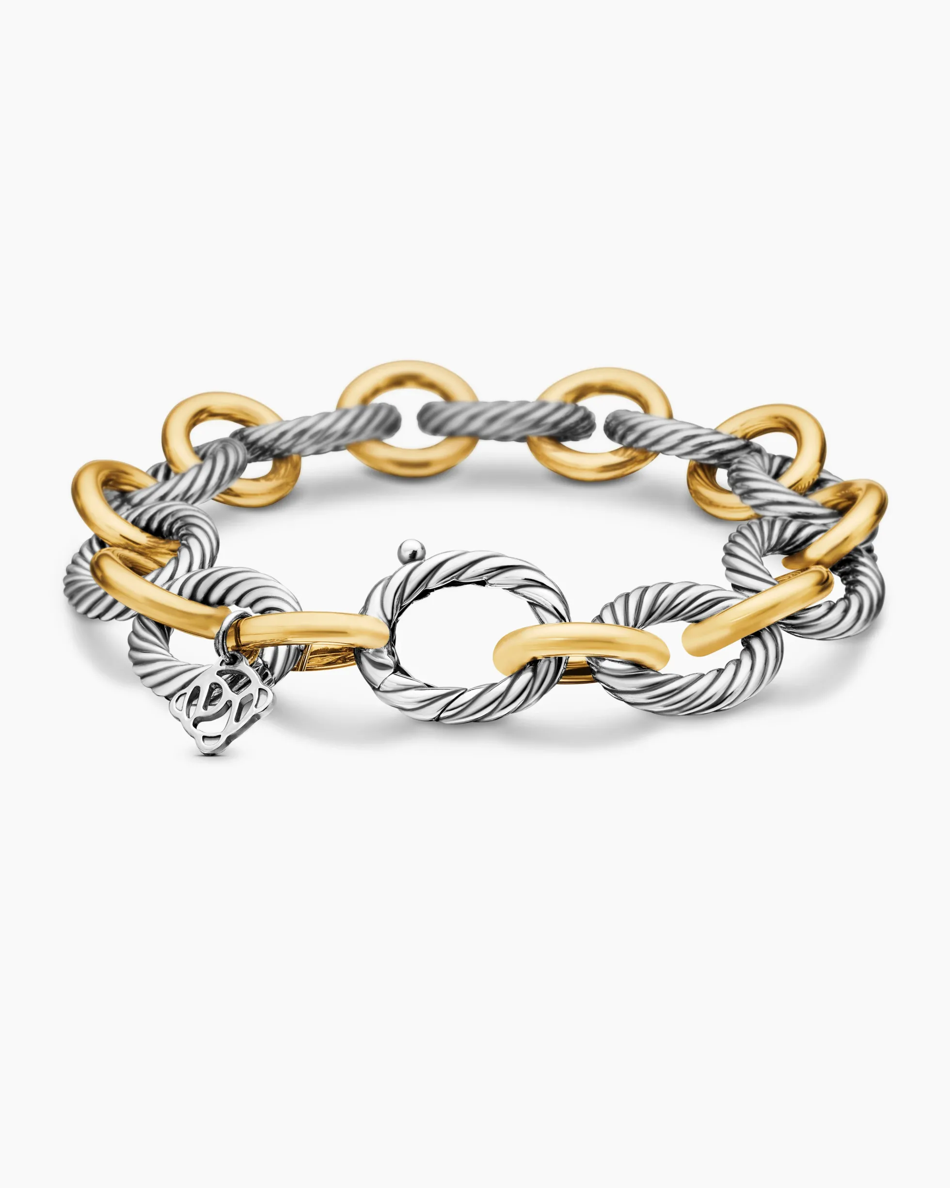 Oval Link Chain Bracelet Sterling Silver with 18K Yellow Gold, 12mm