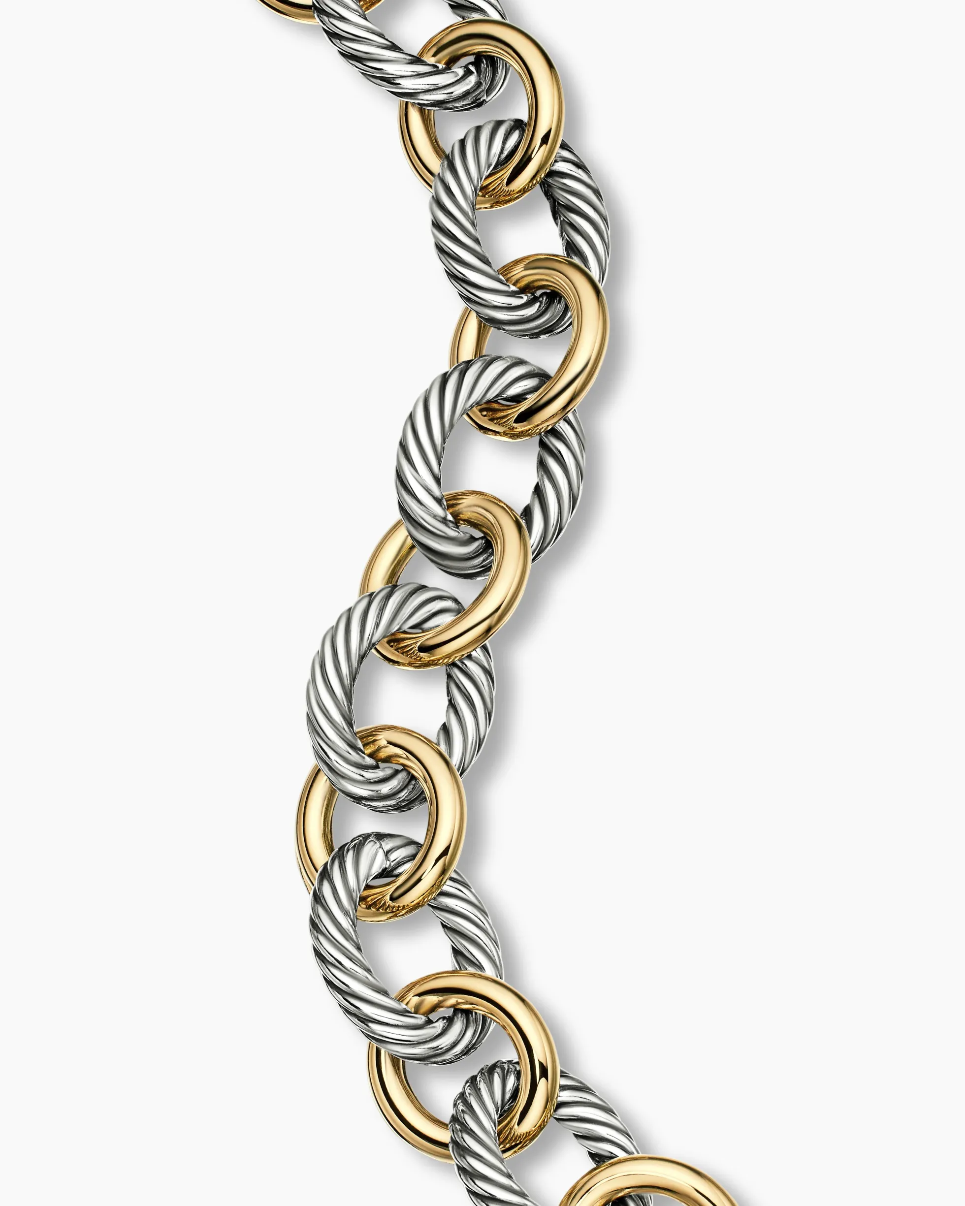 Oval Link Chain Bracelet Sterling Silver with 18K Yellow Gold, 12mm