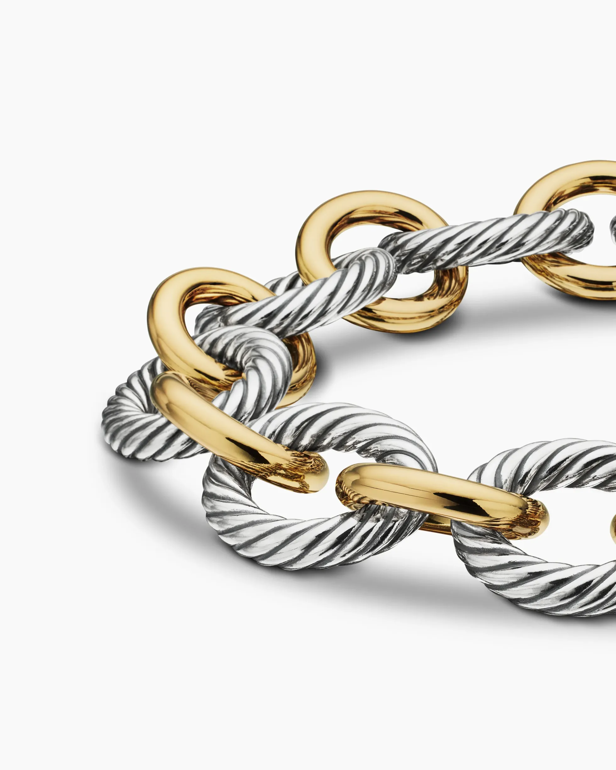 Oval Link Chain Bracelet Sterling Silver with 18K Yellow Gold, 12mm