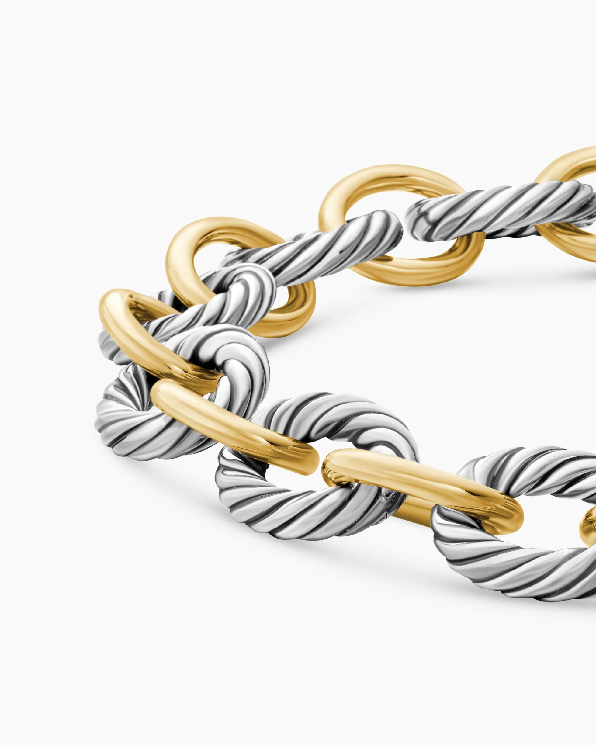 Oval Link Chain Bracelet Sterling Silver with 18K Yellow Gold, 10mm