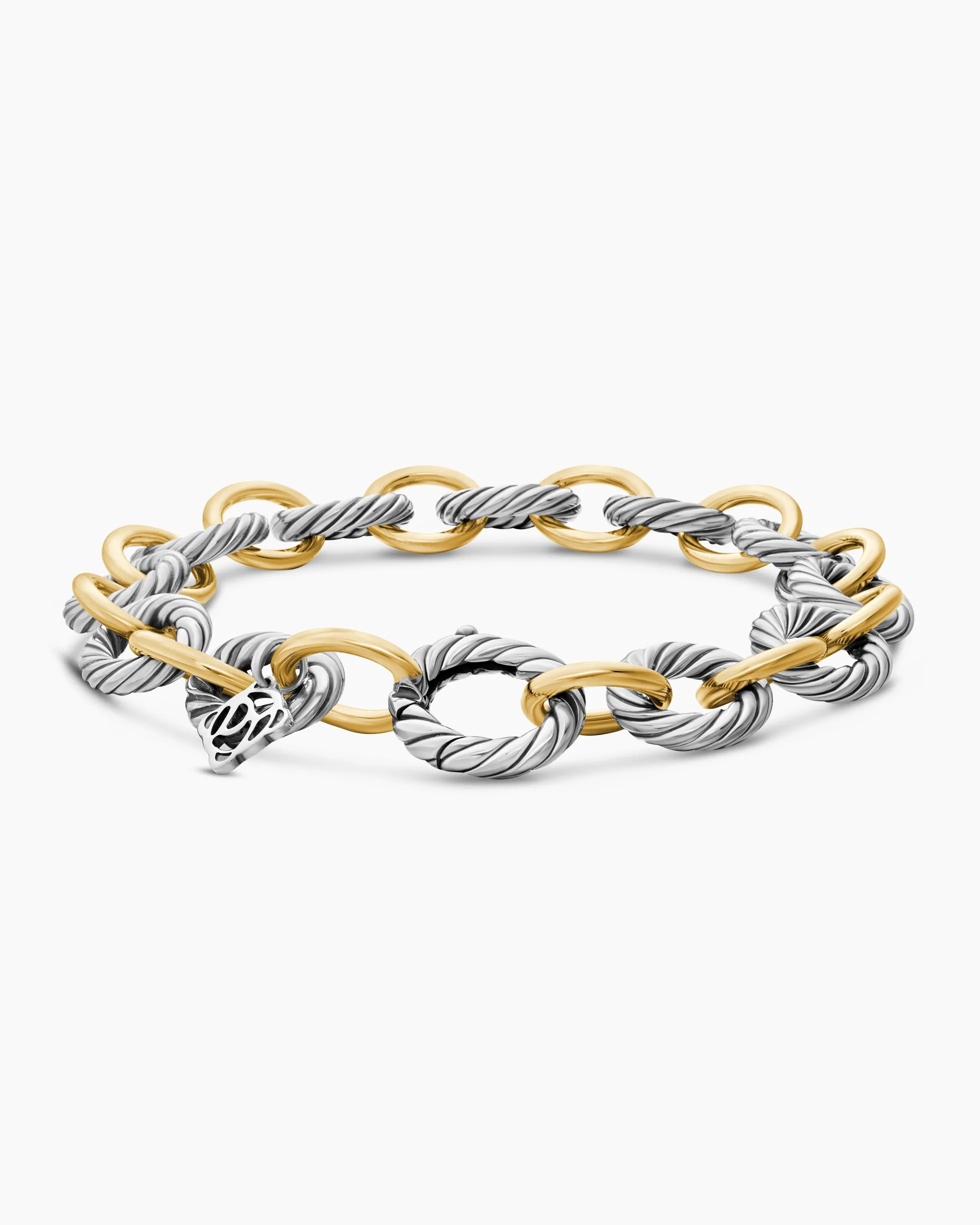 Oval Link Chain Bracelet Sterling Silver with 18K Yellow Gold, 10mm