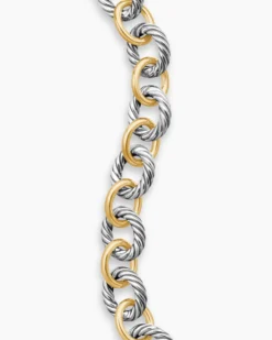 Oval Link Chain Bracelet Sterling Silver with 18K Yellow Gold, 10mm
