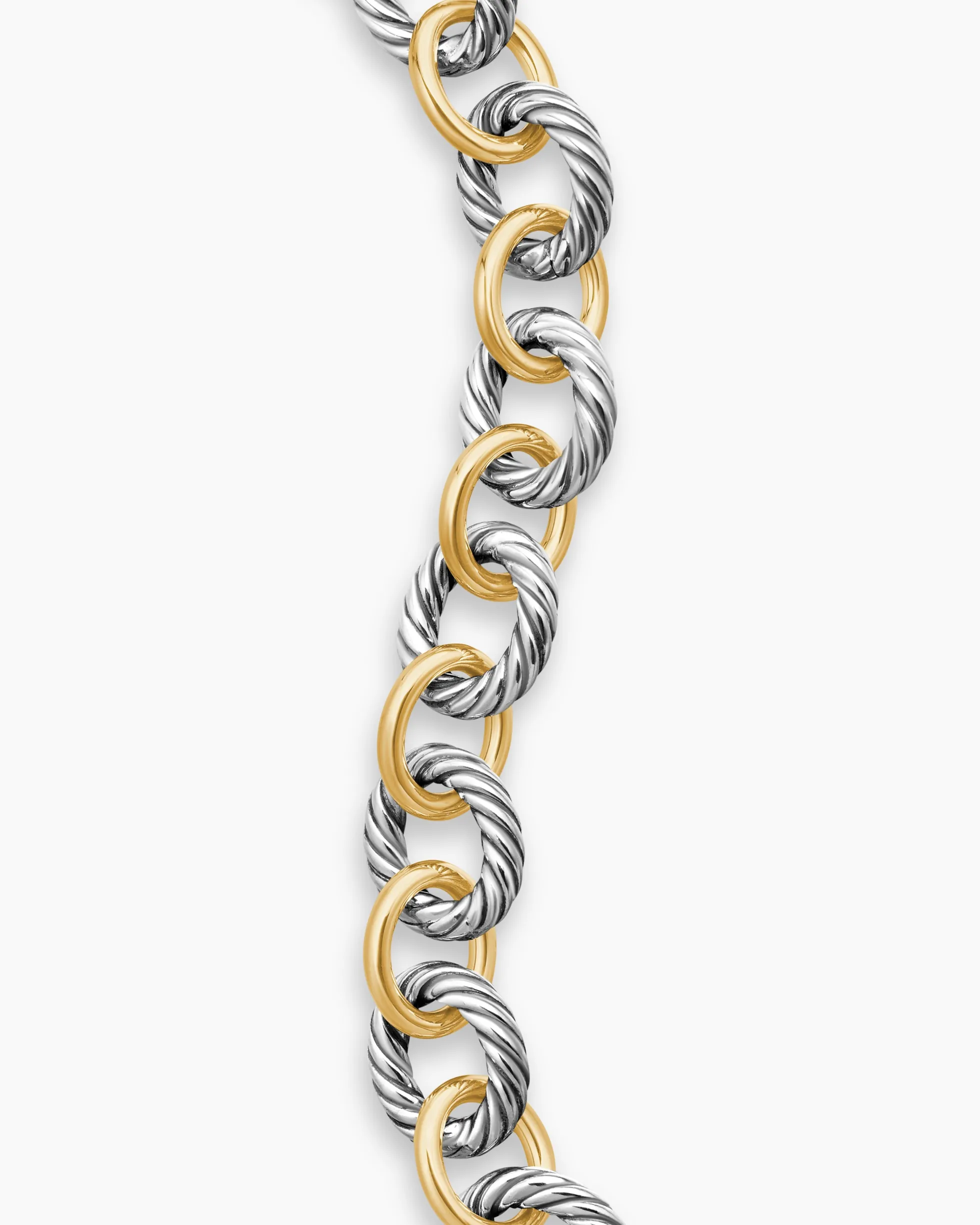 Oval Link Chain Bracelet Sterling Silver with 18K Yellow Gold, 10mm