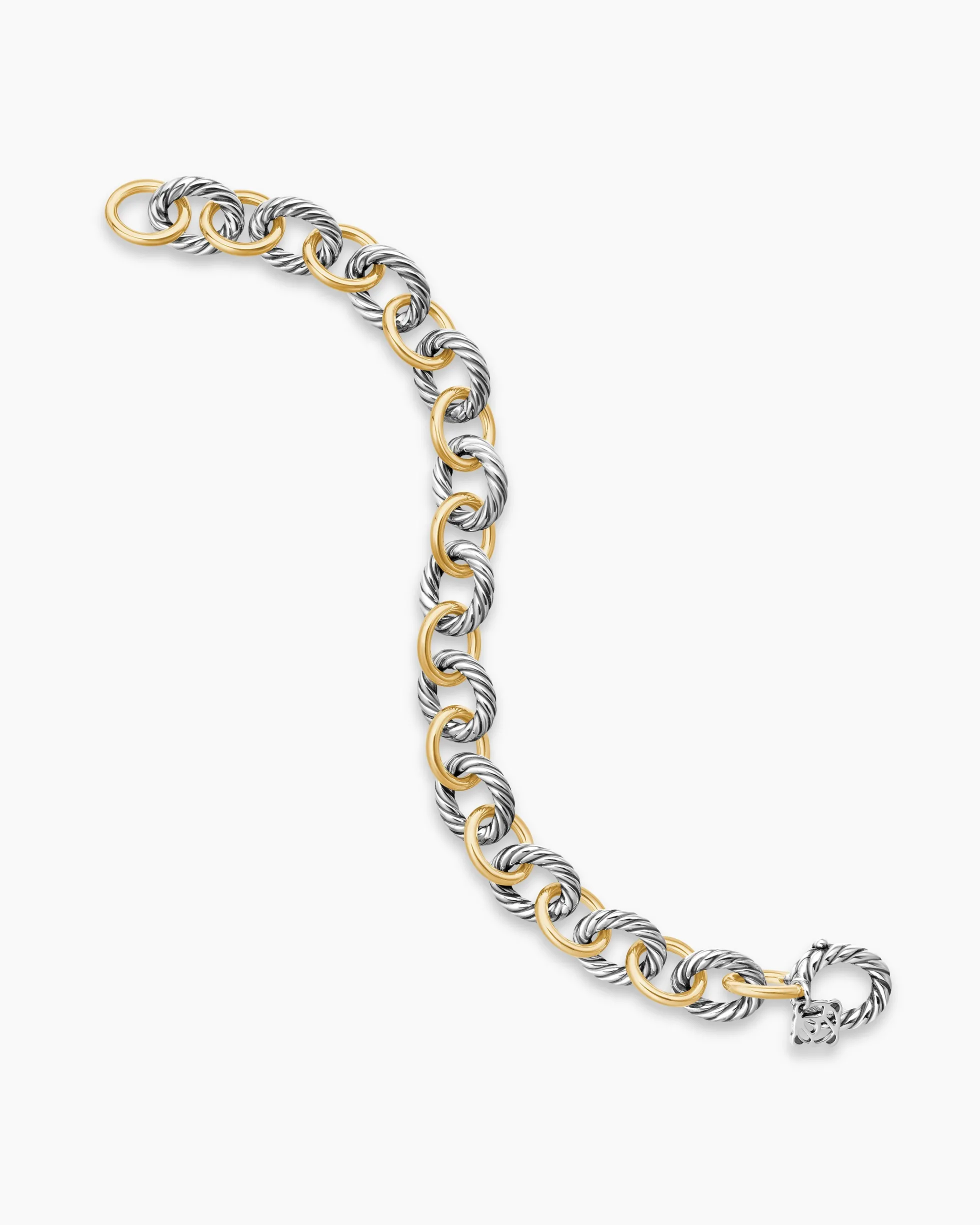 Oval Link Chain Bracelet Sterling Silver with 18K Yellow Gold, 10mm