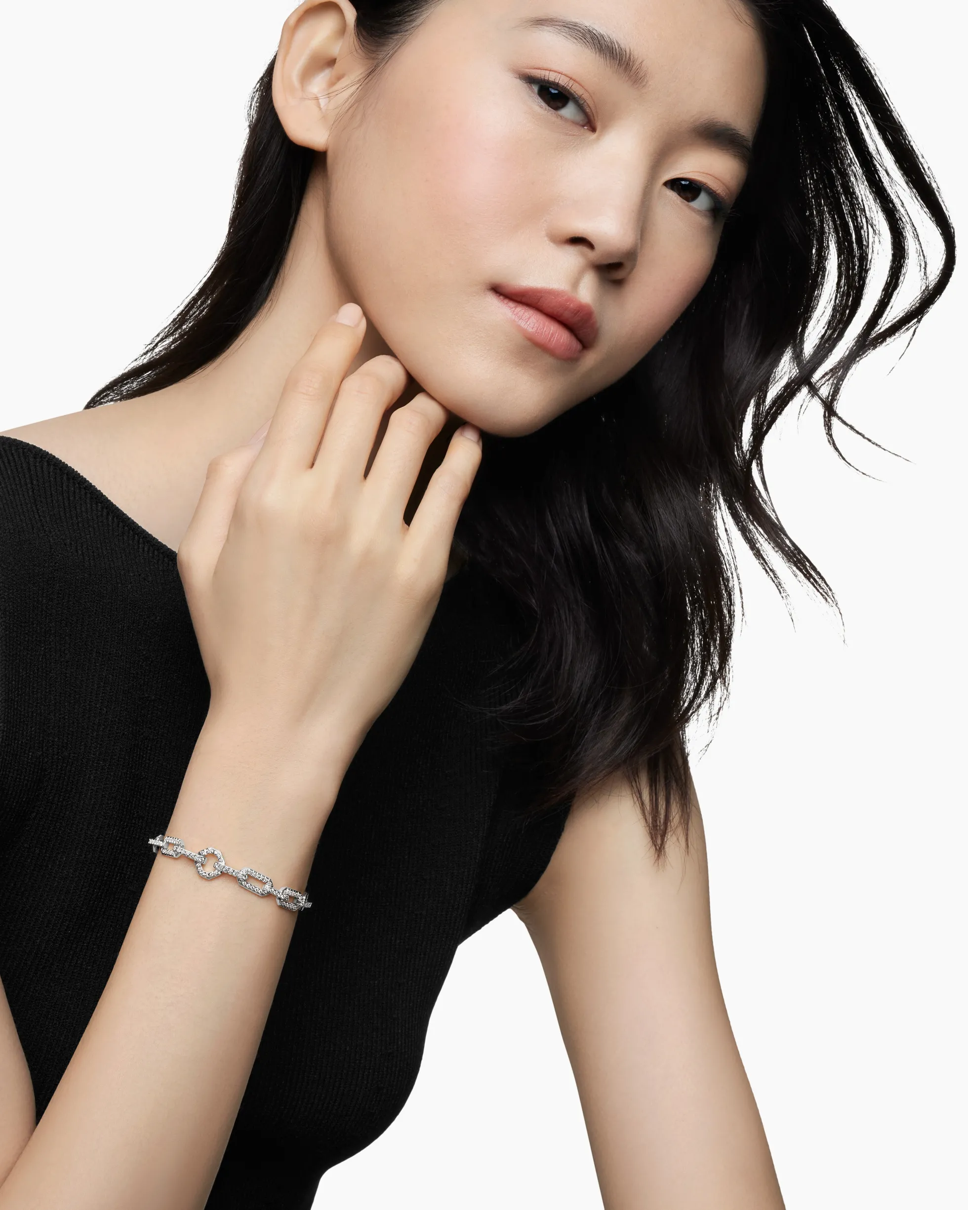 Pavé Chain Bracelet 18K White Gold with Diamonds, 7mm
