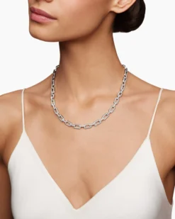 Pavé Chain Necklace 18K White Gold with Diamonds, 7mm