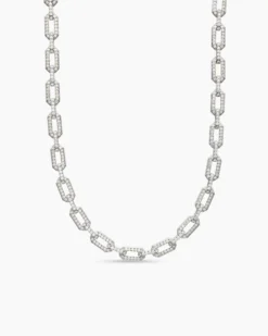 Pavé Chain Necklace 18K White Gold with Diamonds, 7mm