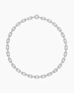 Pavé Chain Necklace 18K White Gold with Diamonds, 7mm