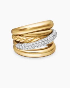 Pavé Crossover Five Row Ring 18K Yellow Gold with Diamonds, 17.7mm