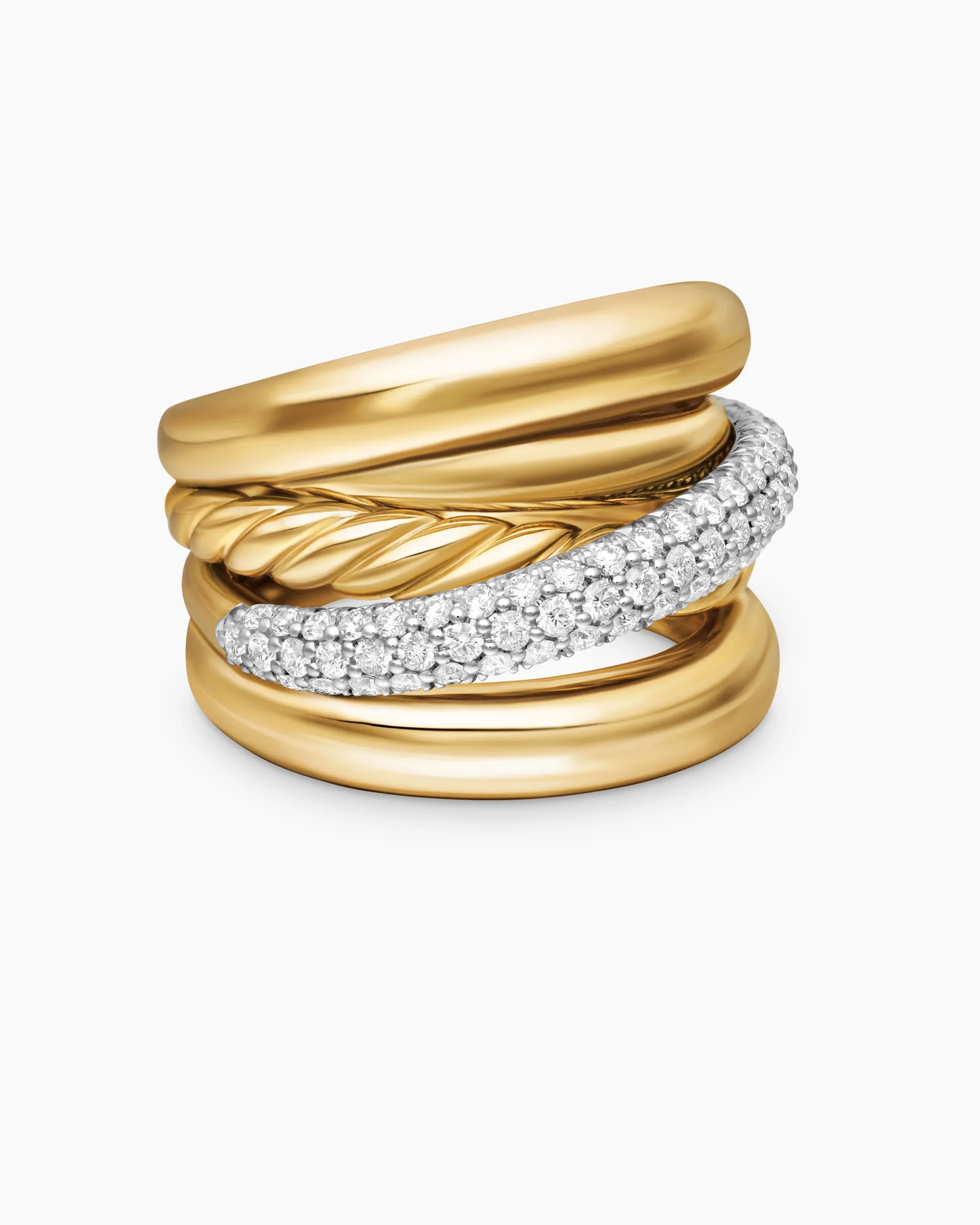 Pavé Crossover Five Row Ring 18K Yellow Gold with Diamonds, 17.7mm