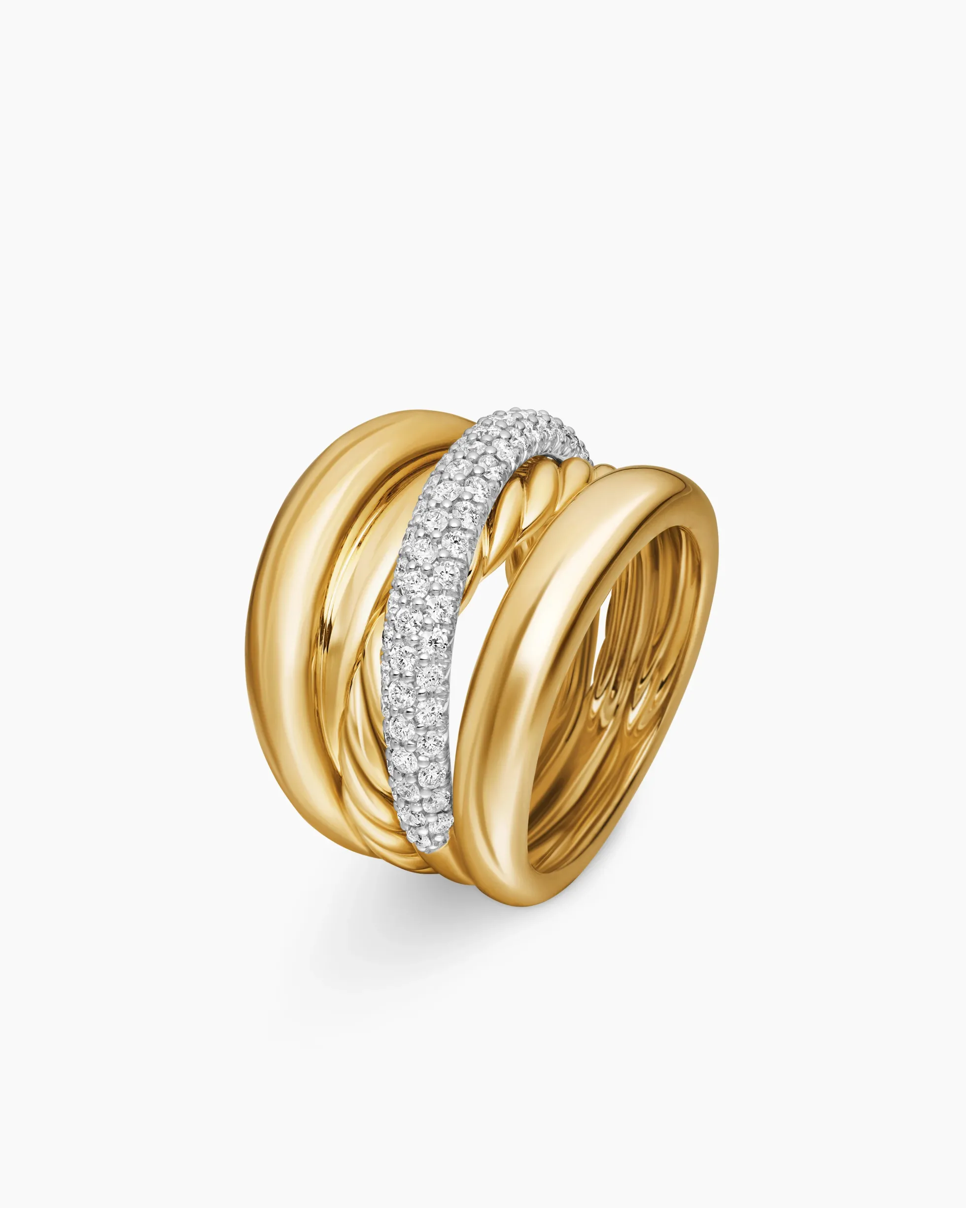 Pavé Crossover Five Row Ring 18K Yellow Gold with Diamonds, 17.7mm