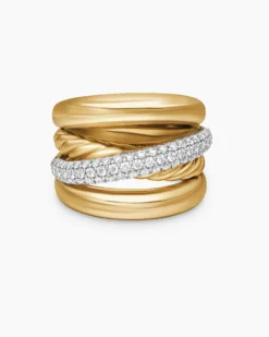 Pavé Crossover Five Row Ring 18K Yellow Gold with Diamonds, 17.7mm