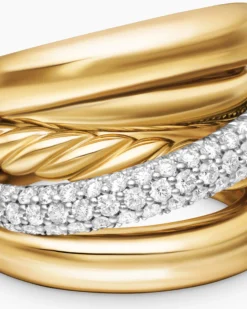 Pavé Crossover Five Row Ring 18K Yellow Gold with Diamonds, 17.7mm