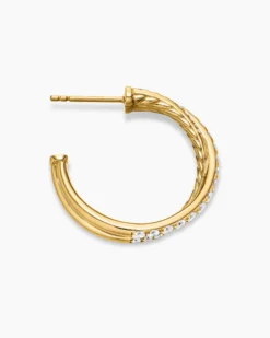 Pavé Crossover Hoop Earrings 18K Yellow Gold with Diamonds, 24mm