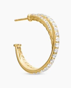 Pavé Crossover Hoop Earrings 18K Yellow Gold with Diamonds, 24mm