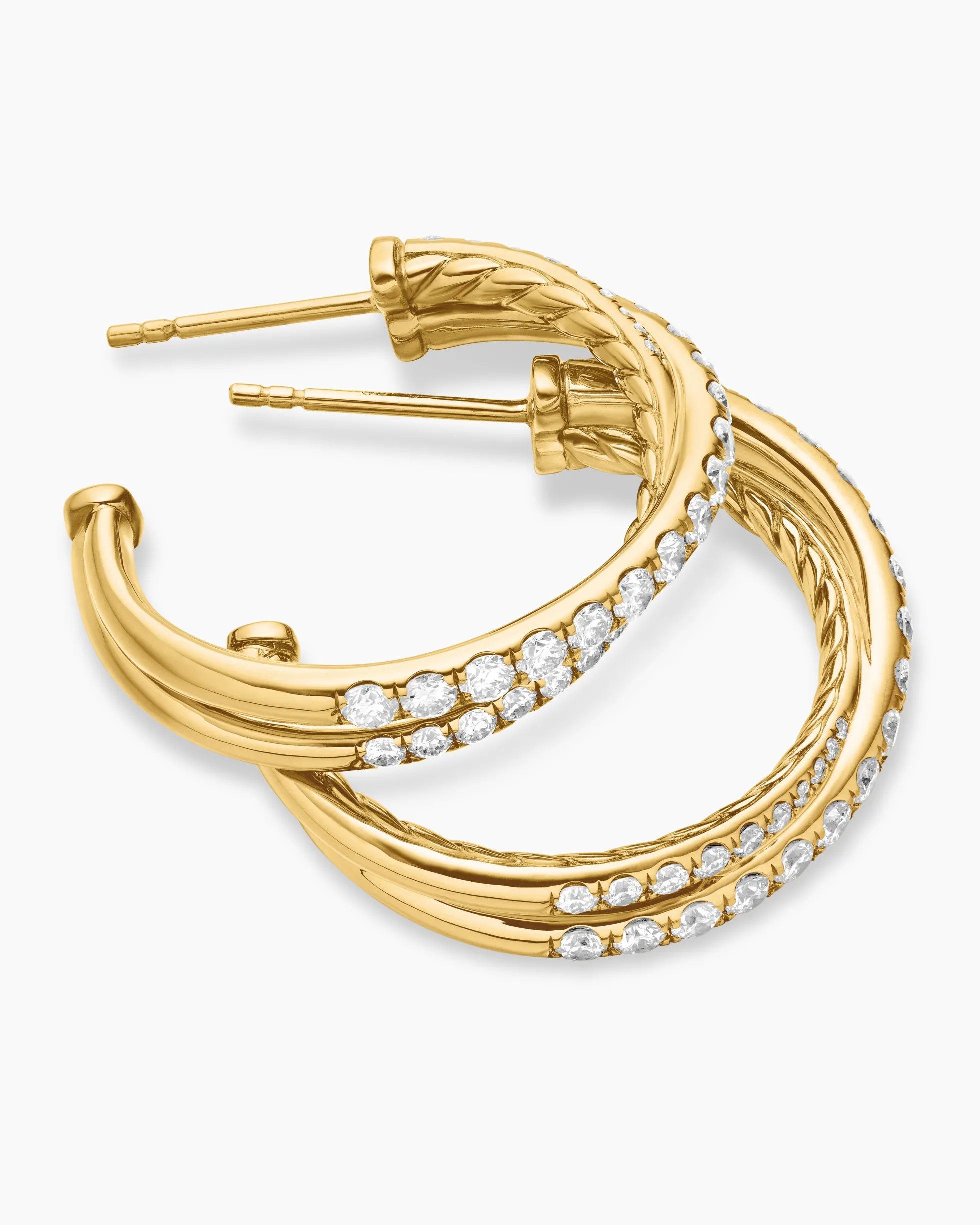 Pavé Crossover Hoop Earrings 18K Yellow Gold with Diamonds, 24mm