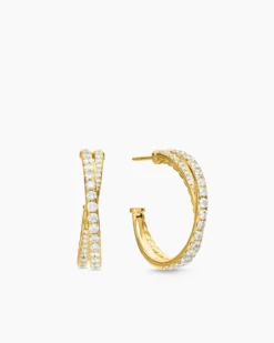 Pavé Crossover Hoop Earrings 18K Yellow Gold with Diamonds, 24mm