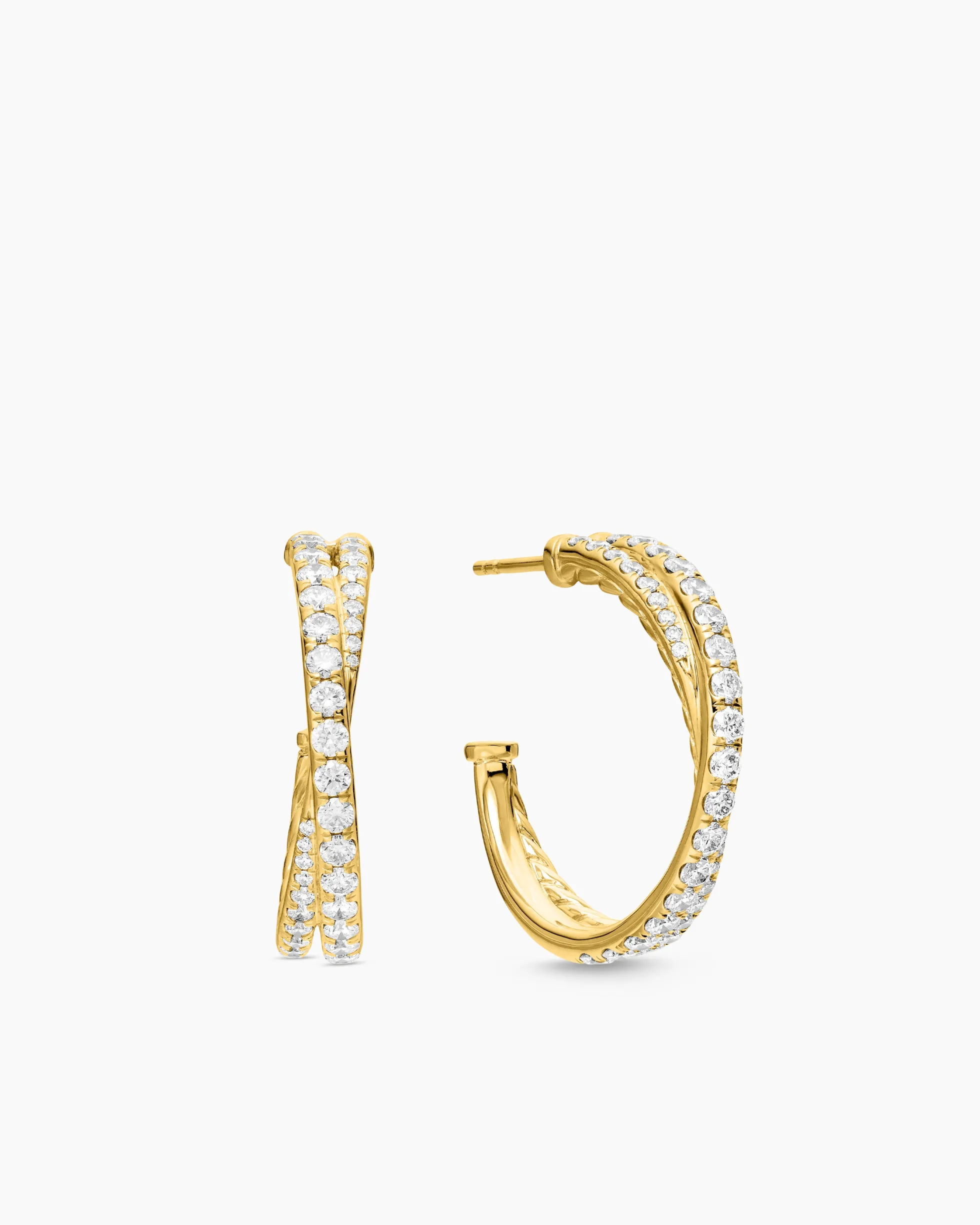 Pavé Crossover Hoop Earrings 18K Yellow Gold with Diamonds, 24mm