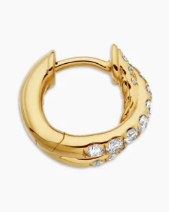 Pavé Crossover Hoop Earrings 18K Yellow Gold with Diamonds, 12mm