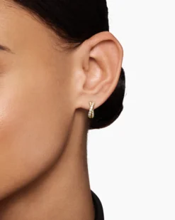 Pavé Crossover Hoop Earrings 18K Yellow Gold with Diamonds, 12mm
