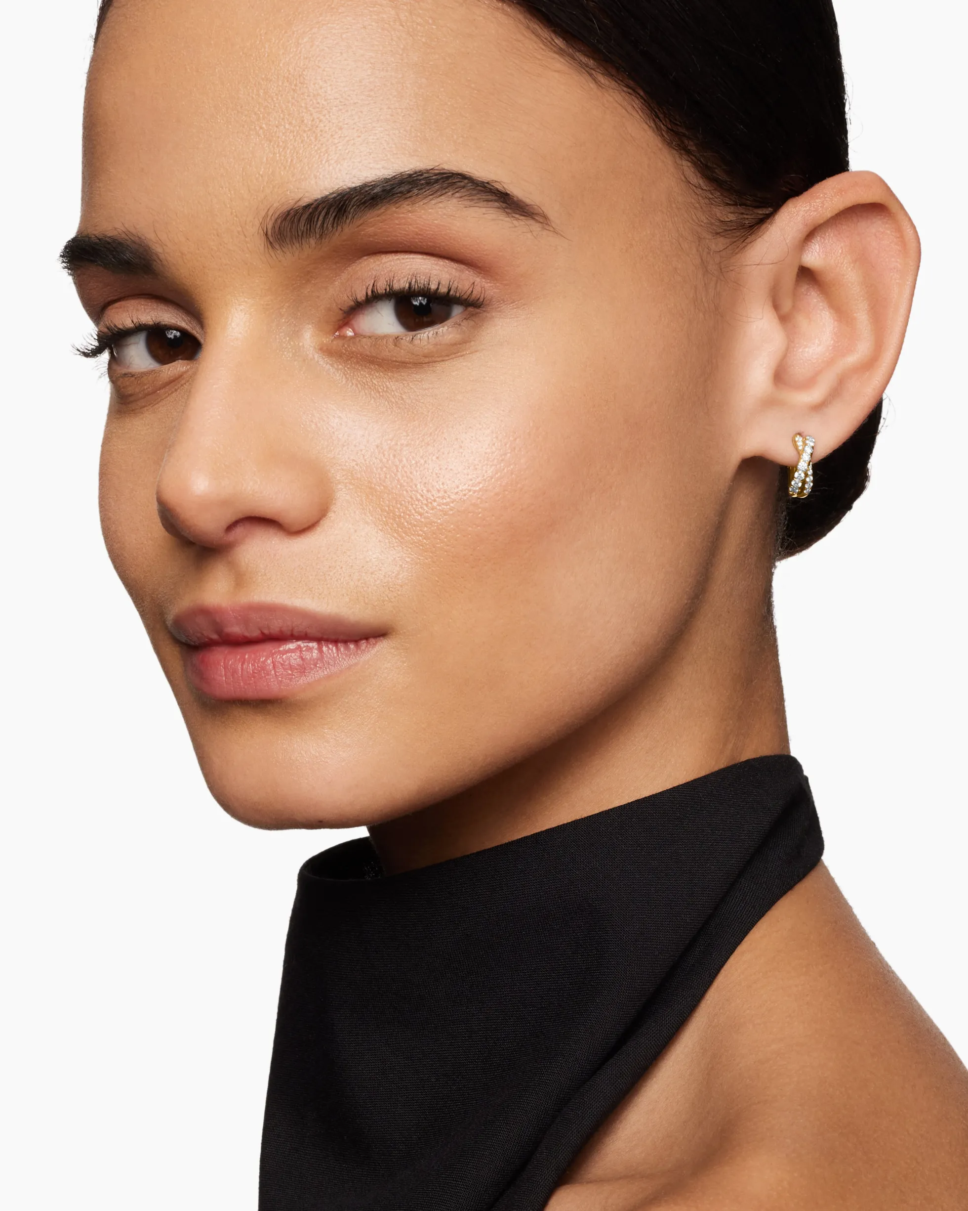 Pavé Crossover Hoop Earrings 18K Yellow Gold with Diamonds, 12mm
