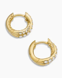 Pavé Crossover Hoop Earrings 18K Yellow Gold with Diamonds, 12mm