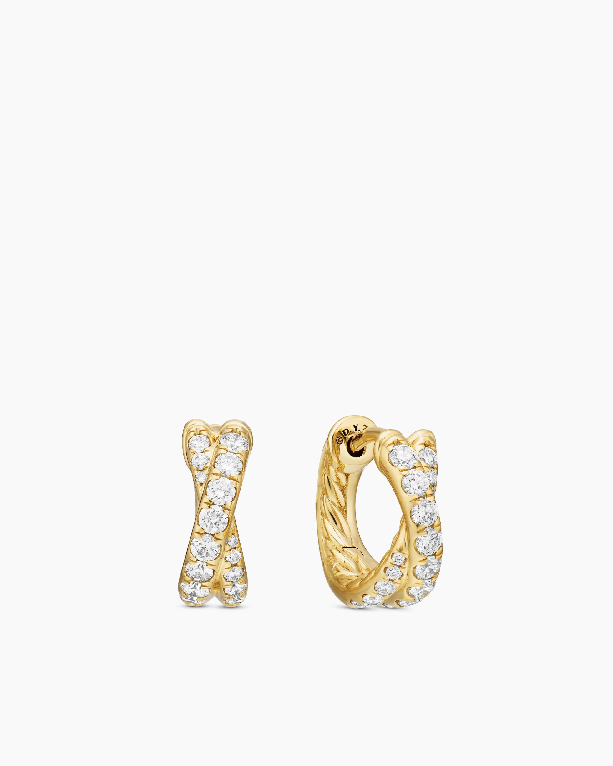 Pavé Crossover Hoop Earrings 18K Yellow Gold with Diamonds, 12mm