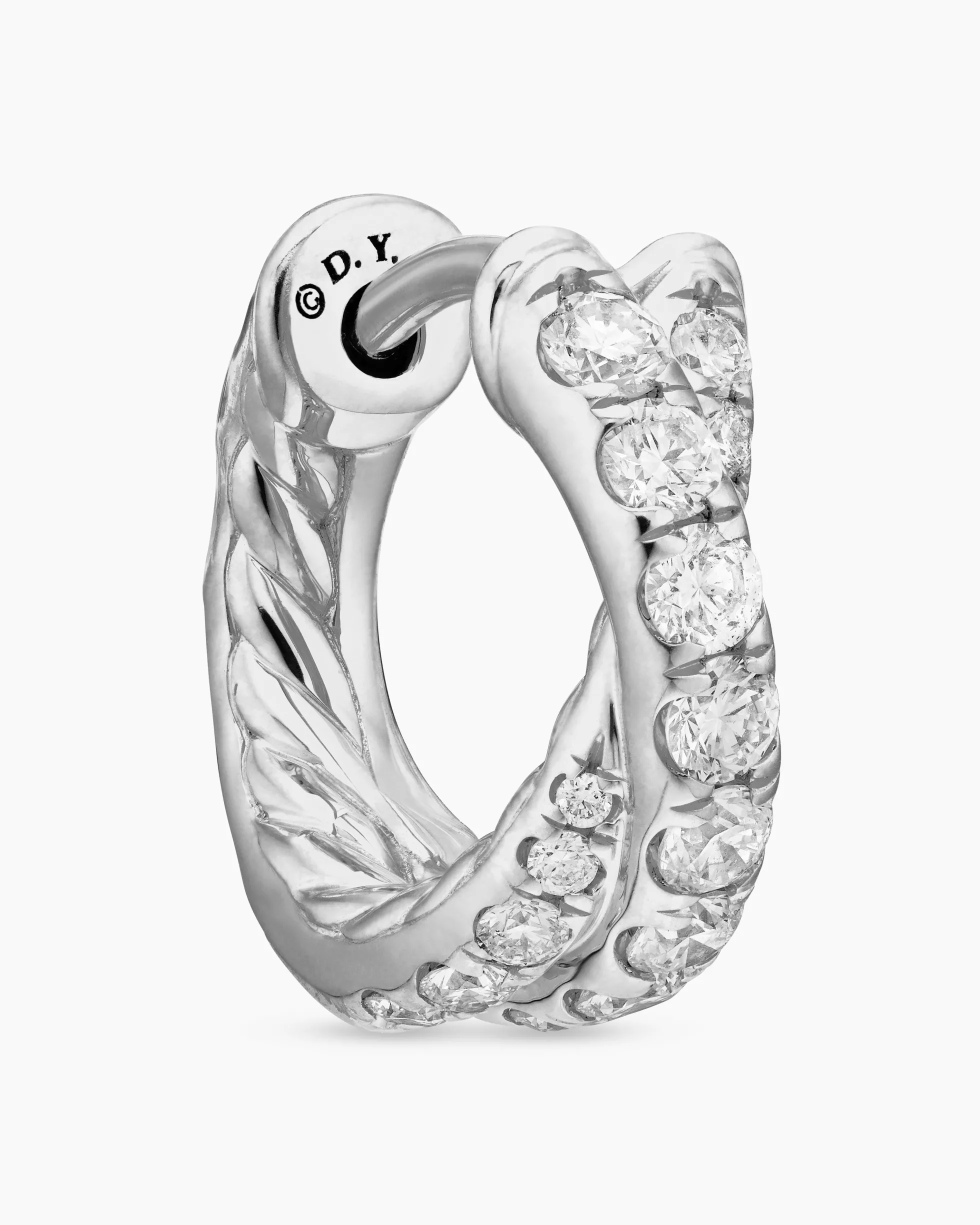 Pavé Crossover Hoop Earrings 18K White Gold with Diamonds, 12mm