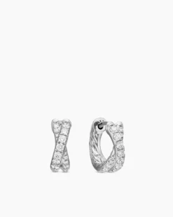 Pavé Crossover Hoop Earrings 18K White Gold with Diamonds, 12mm