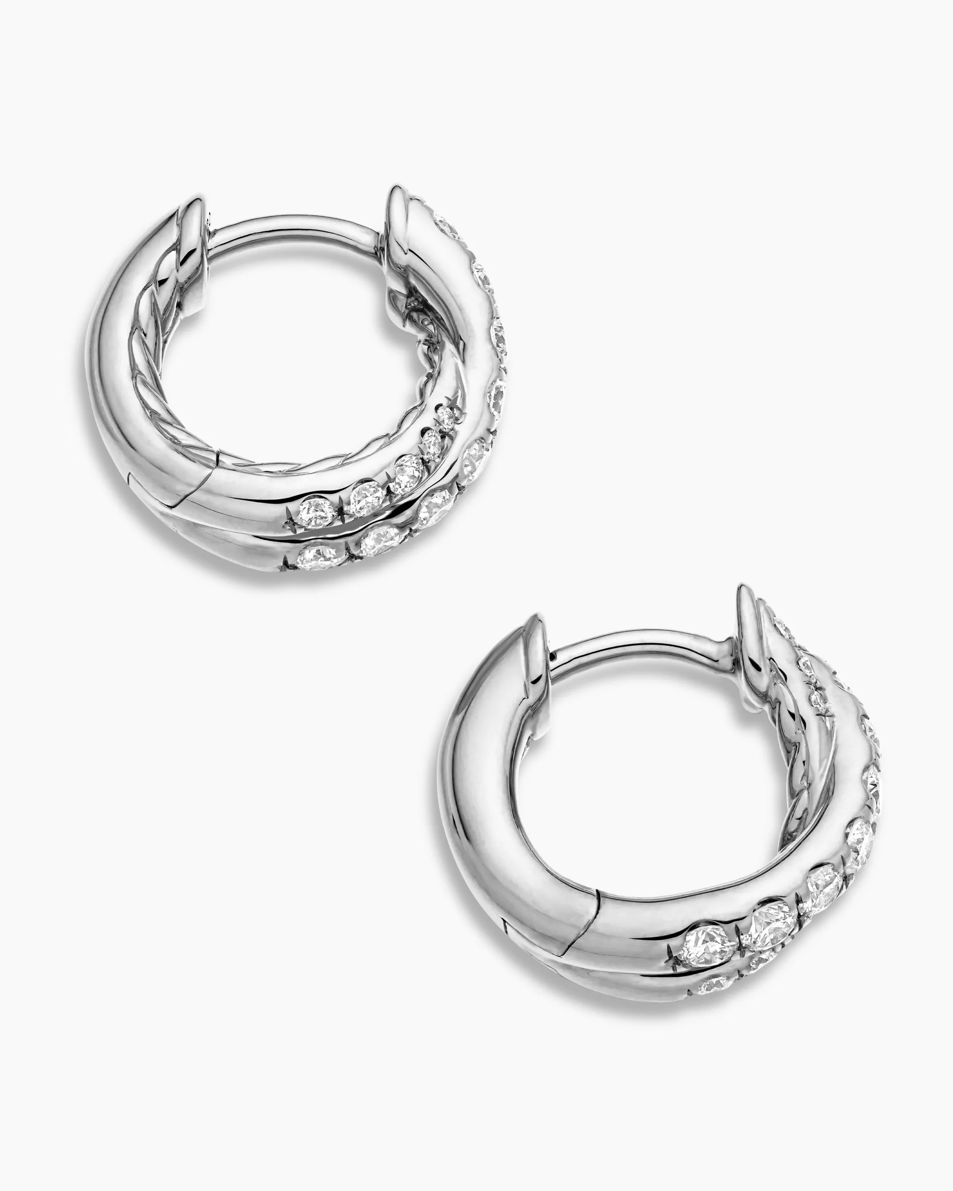 Pavé Crossover Hoop Earrings 18K White Gold with Diamonds, 12mm