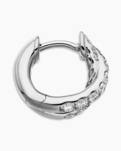 Pavé Crossover Hoop Earrings 18K White Gold with Diamonds, 12mm