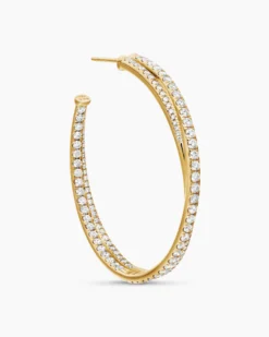 Pavé Crossover Hoop Earrings 18K Yellow Gold with Diamonds, 1.75in