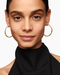 Pavé Crossover Hoop Earrings 18K Yellow Gold with Diamonds, 1.75in