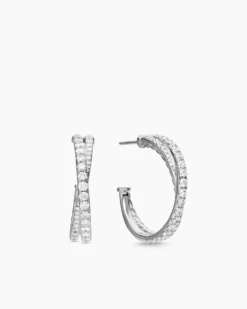 Pavé Crossover Hoop Earrings 18K White Gold with Diamonds, 24mm